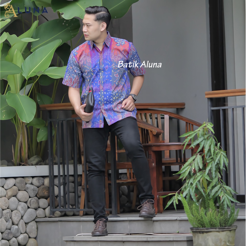 Batik Pria Lengan Pendek Premium BATIK TENUN HRB026 motif EXCLUSIVE Kode FPT 001 S M L XL XXL XXXL