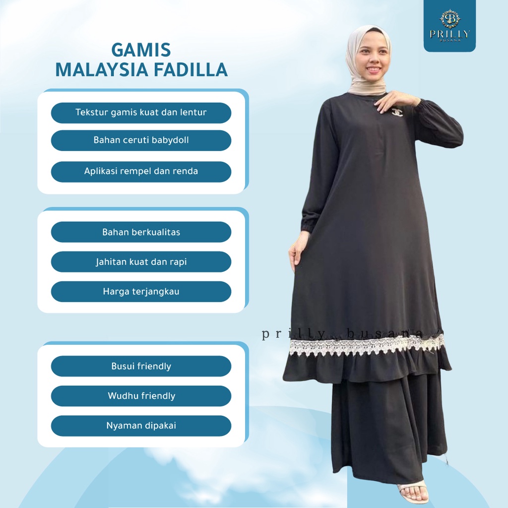 PB Prilly Busana – FADILA RENDA GAMIS MALAYSIA - GAMIS 2 LAYAR - BUSUI - MUSLIM - SERAGAM