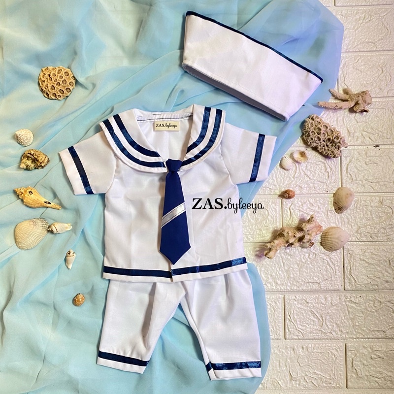 KOSTUM PELAUT NEWBORN, BAJU PELAUT NEWBORN, BAJU SAILOR NEWBORN, PROPERTI FOTO BAYI