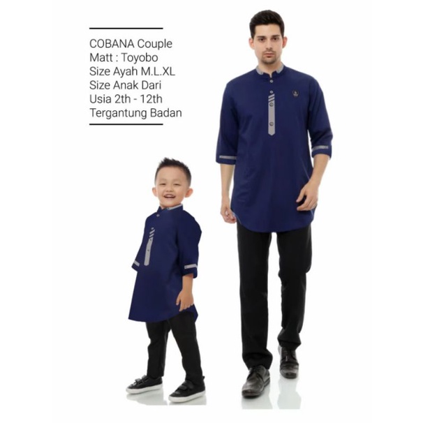 Baju Koko Kurta Couple Ayah Dan Anak Original Cobana Lengan 3/4