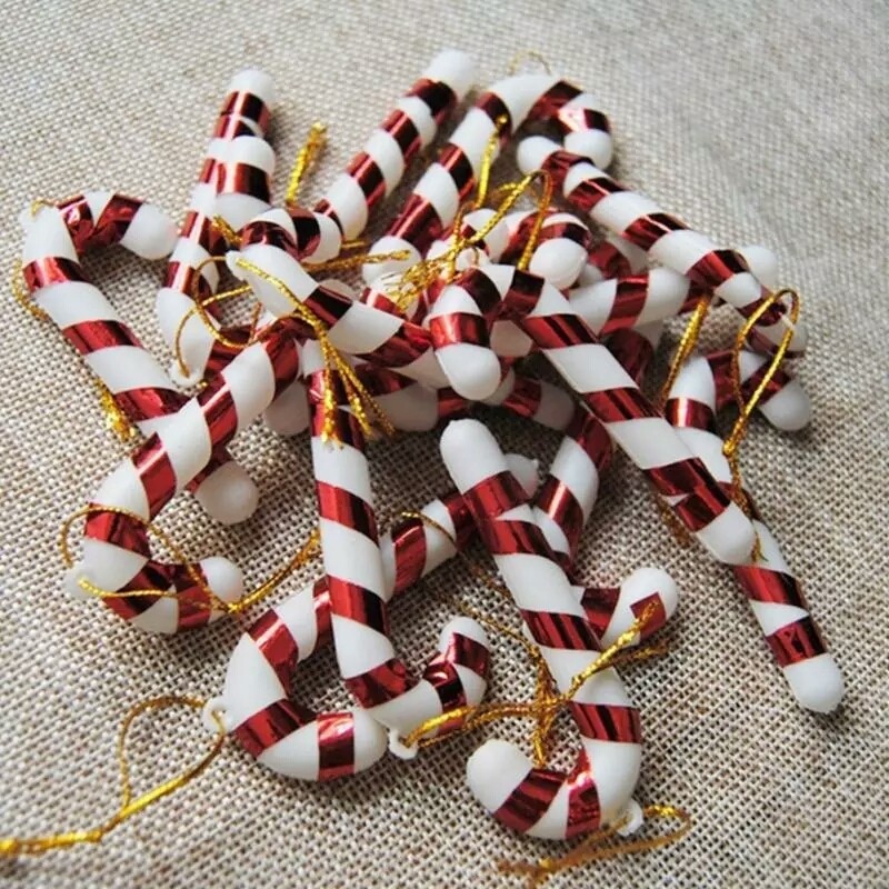 hiasan natal gantung candy cane mini merah, gold, silver isi 10 pcs