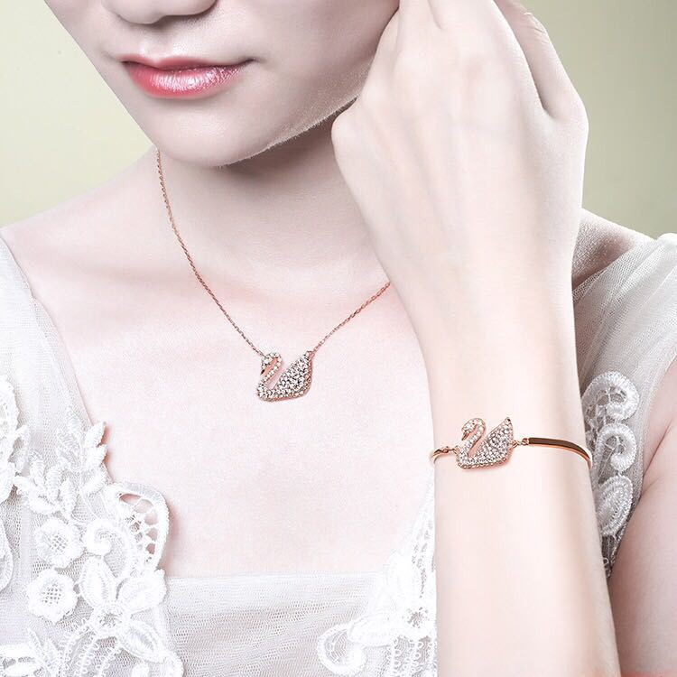 ♥TMALL88♥ Gelang Bracelets C5 Fashion Swan Cuff Bracelet with Zircon Women Animal Bird Jewelry