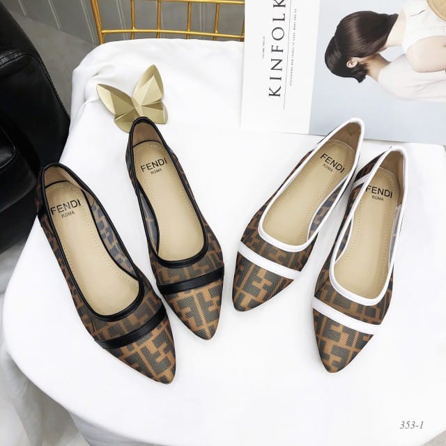 Fendi Colibri Flat Shoes Mix of Logo-Print Mesh and Leather 353-1