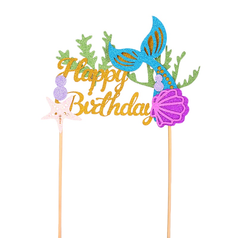 Topper Cupcake Desain Starfish Mermaid Happy birthday Untuk Bayi