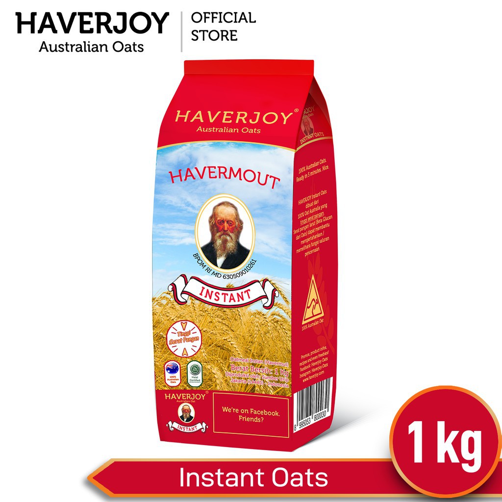 

Gandum Utuh / Oats Haverjoy Instant Oatmeal Australian Oats cereal oat / 1kg / Merah