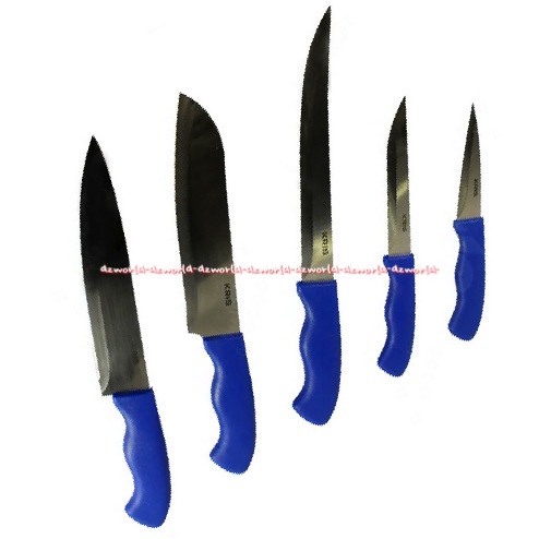 Krischef Blue Knife Set 5pcs Pisau Dapur Warna Biru 1set Dengan Tempat Box Bulat Blue Holder Kris Chef Blue Knifeset