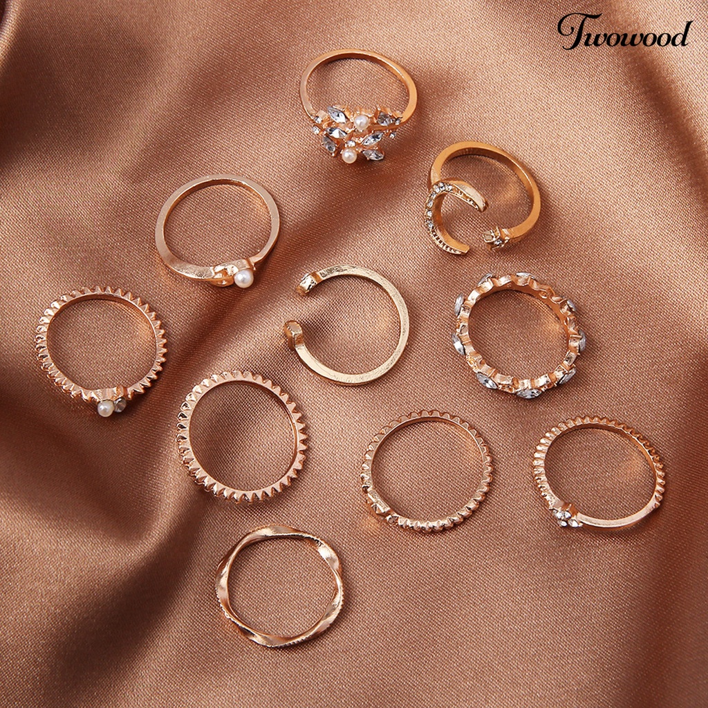 10 Pcs Cincin Bentuk Geometris Daun Bulan Hati Tidak Pudar Untuk Wanita