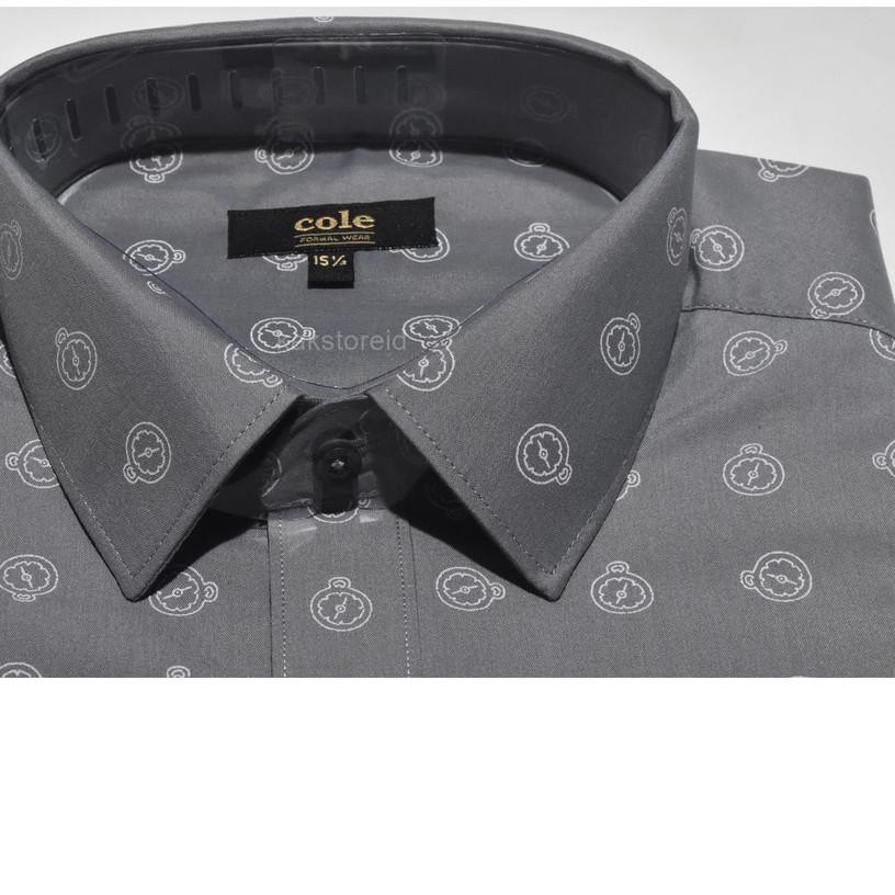 ♣ COLE Kemeja Pria Formal Lengan Pendek Abu Motif Slimfit COS 34 ORIGINAL ○