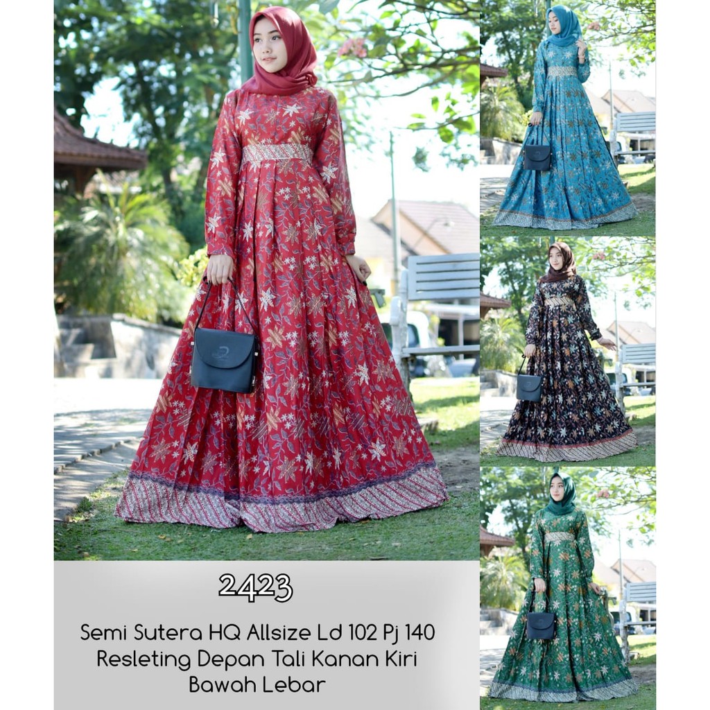 BAJU BATIK WANITA MODEL GAMIS SEMI SUTERA MASA KINI T2423