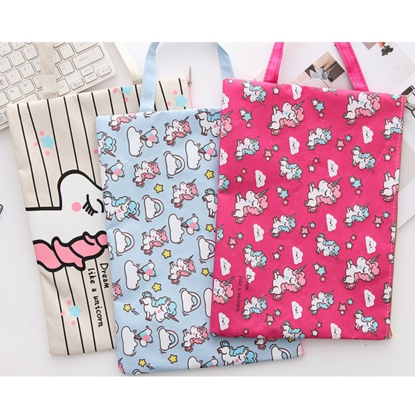 Tas Map A4 Resleting Gambar Kartun UNICORN / Map Organizer Tas Serbaguna Motif UNICORN Lucu