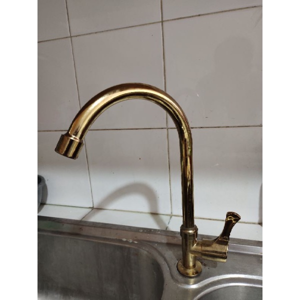 Kran Cuci Piring - Keran Air Sink Angsa Tanam Wastafel Engkol Minimalis Gold Emas - Kran Sink Bak Cuci Piring Tanam Washtafel Bagus