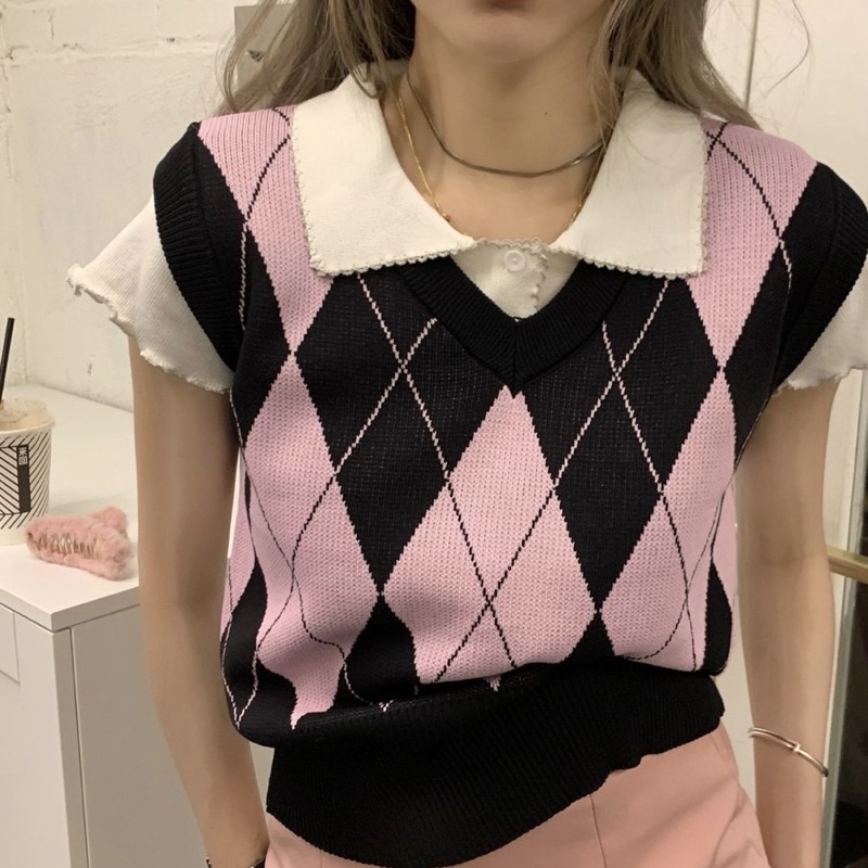 [ready stock] argyle-poca vest | dupes rose blackpink noze wayb