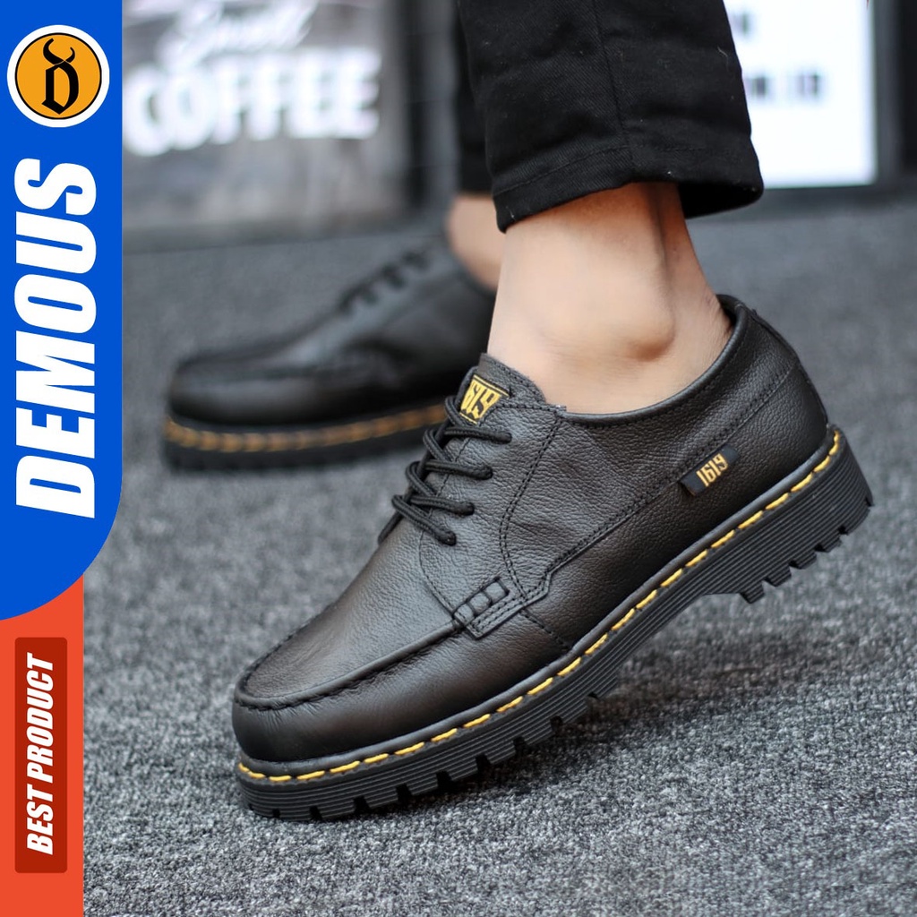 DEMOUS Gon - Sepatu Formal Pantofel Kulit Asli Docmart Low Boots Kerja Pria