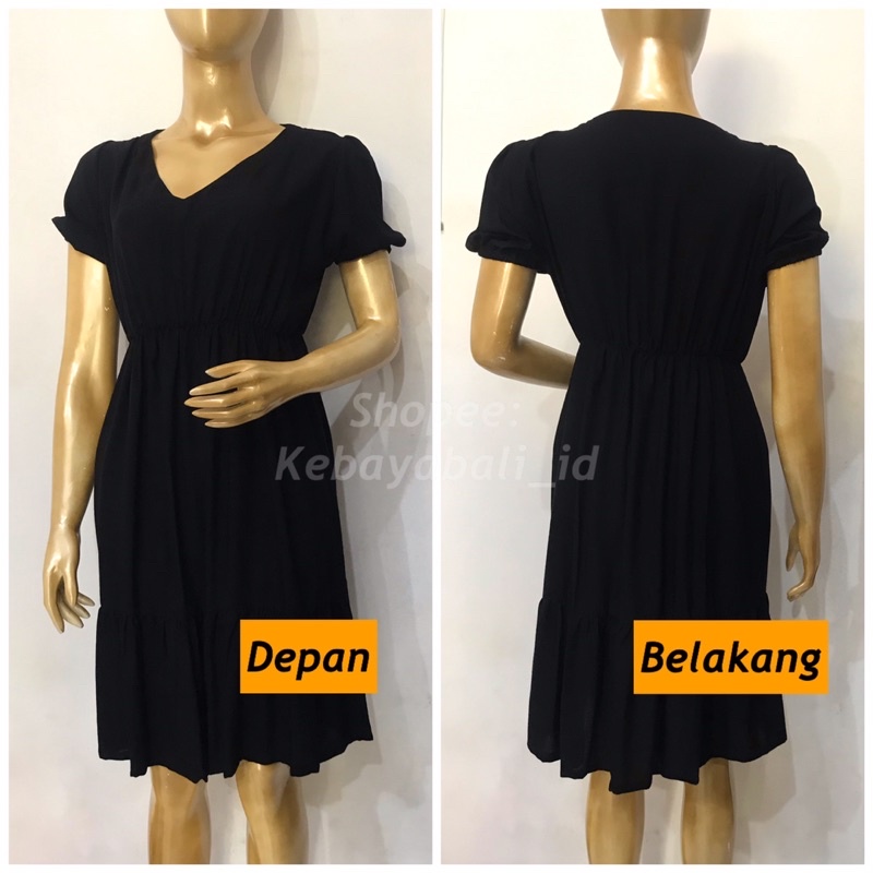 Dress midi rayon premium basic polos amora rufle kerut daster bali