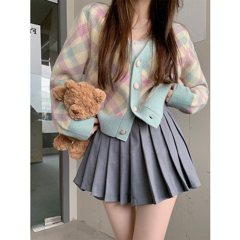 Cardigan Rajut Tebal Crop Wanita Korean Style Sweater Knit Import