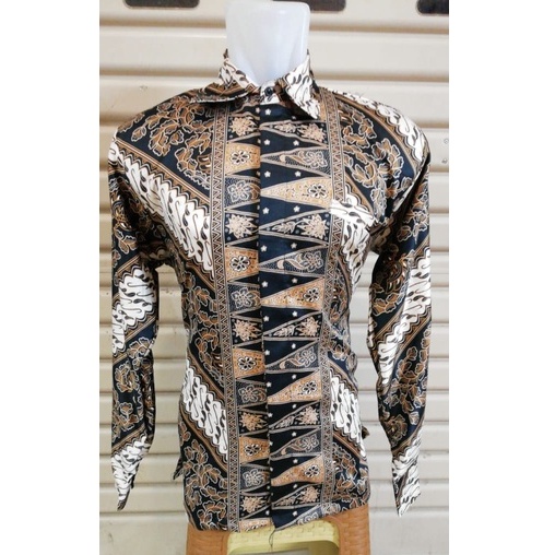 KEMEJA BATIK PRIA / KEMEJA MOTIF BATIK LENGAN PANJANG DAN LENGAN PENDEK MOTIF TUMPAL COKLAT