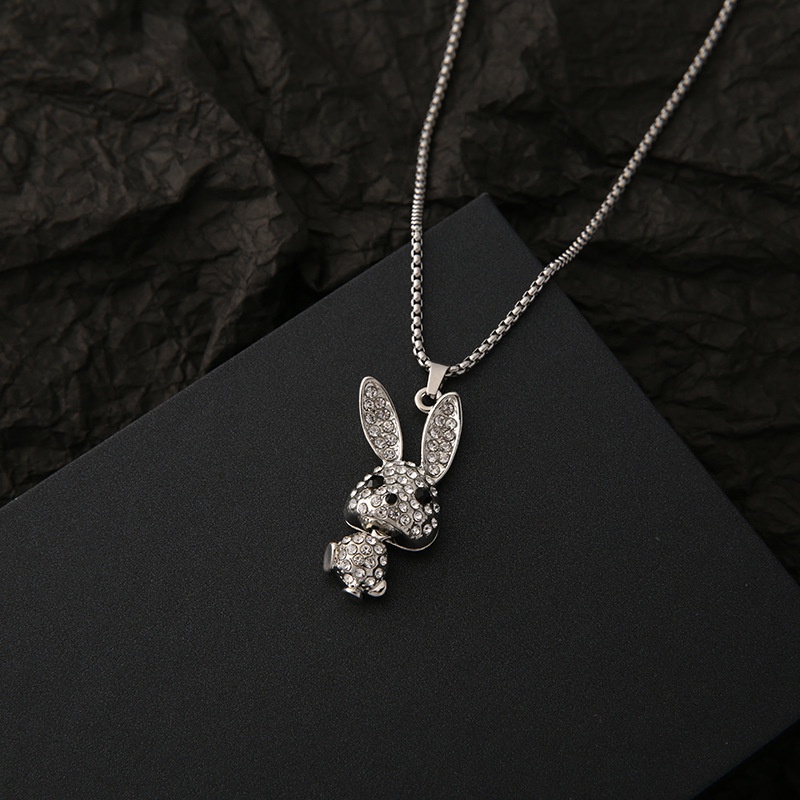 Kalung Rantai Dengan Liontin Bentuk Kelinci Aksen Kristal Zircon Untuk Wanita