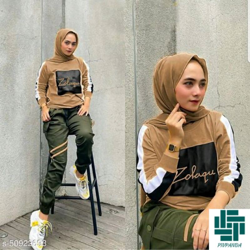 SATU SET BAJU WANITA MODIS OLAHRAGA NYAMAN BAHAN BABY TERRY UNIK MENARIK