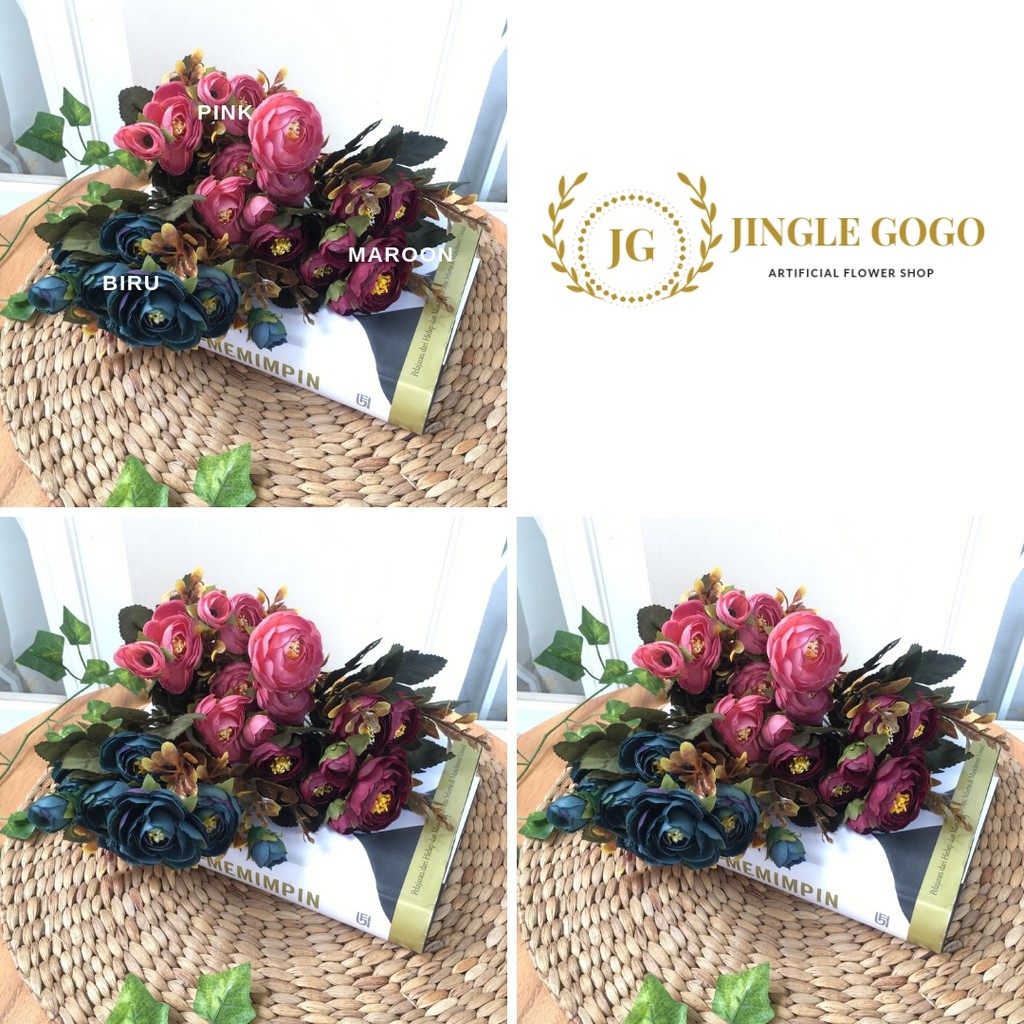 Bunga Vintage Mini Peony Kuncup Artificial Mawar Kelereng Bulat