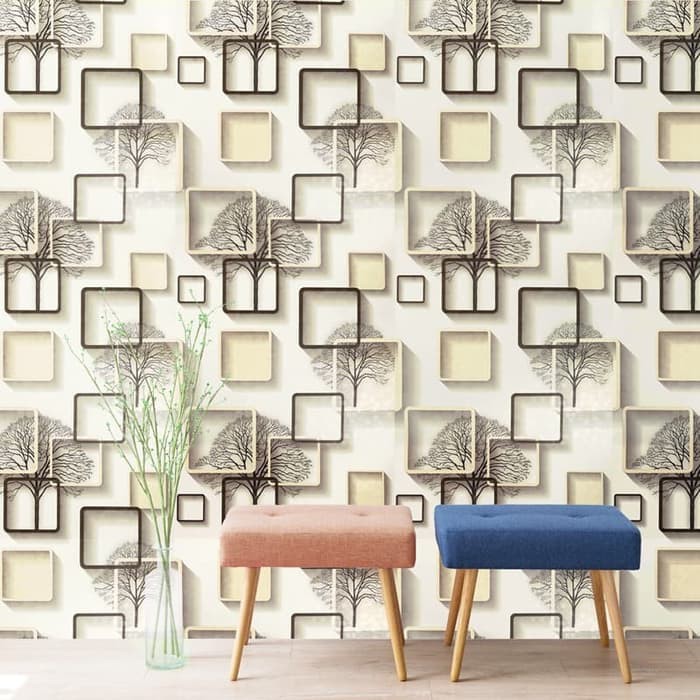 WALLPAPER DINDING/STICKER WALL MOTIF 3D KOTAK KUNING