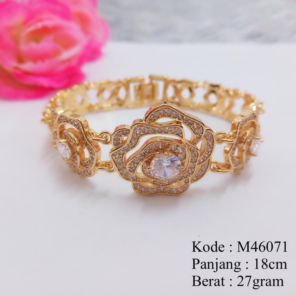 Gelang Tangan Bunga Besar Imitasi Lapis Emas Tiara Fashion Jewelry