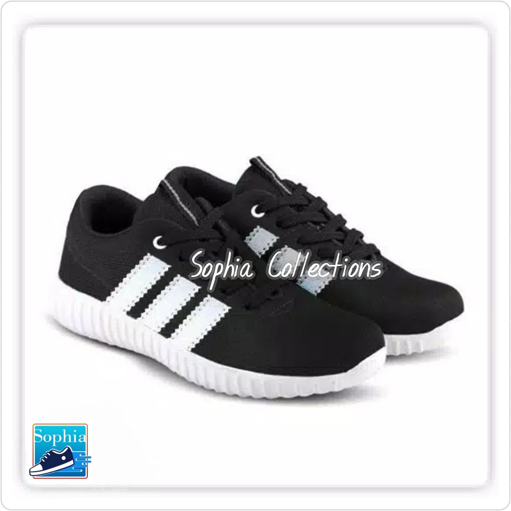 Sepatu Kets Sneaker Hitam Polos List Putih