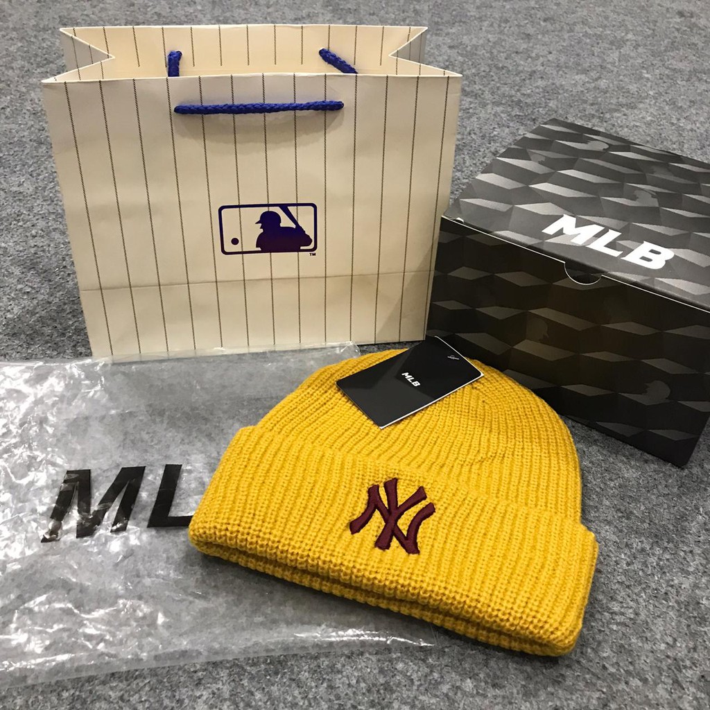 Topi MLB Original Import - NY Kupluk Classic Yellow Logo Brown