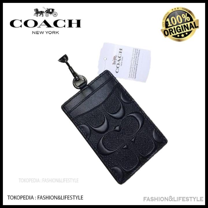 

BEST SELLER !!! COACH LANYARD ID SIGNATURE EMBOSSED BLACK LEATHER ORIGINAL 100% TERLARIS