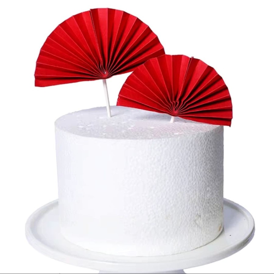 Hiasan kipas merah double kue imlek hiasan cake cny 2023