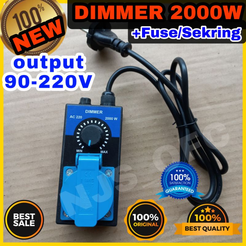 (BARU) DIMMER 2000W + FUSE/SEKRING (OUT 90-220) pengatur kecepatan gerinda bor kipas angin dinamo peredup bohlam