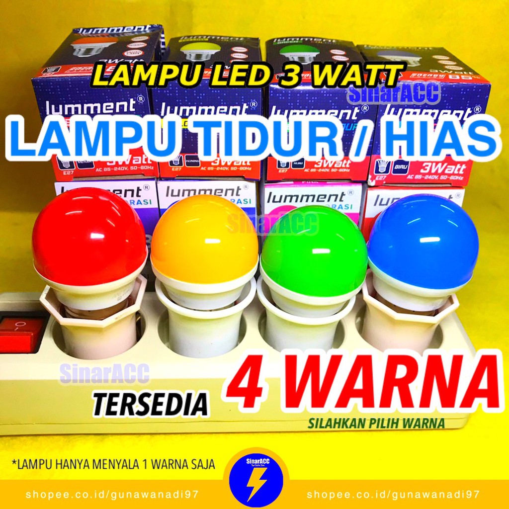 Lumment Warna Lampu Led Warna 3W colour 3 Watt 3Watt merah kuning biru hijau lampu tidur led warna