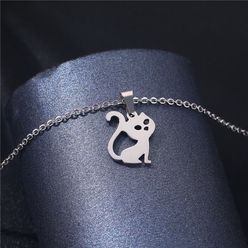 Ornamen hollow kucing liontin kalung stainless steel hewan lucu anak kucing kalung kalung