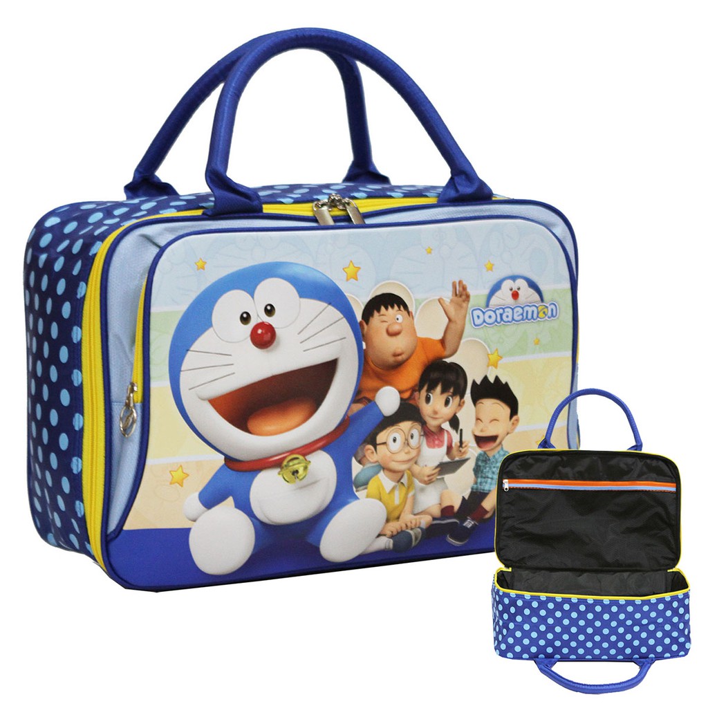 New Tas  Anak Travel Bag DUA Kantung Doraemon Bahan Kain 