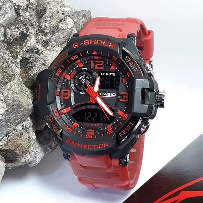 Jam Tangan Gshock GA1000 Water Resist Renang - Hitam tali Merah