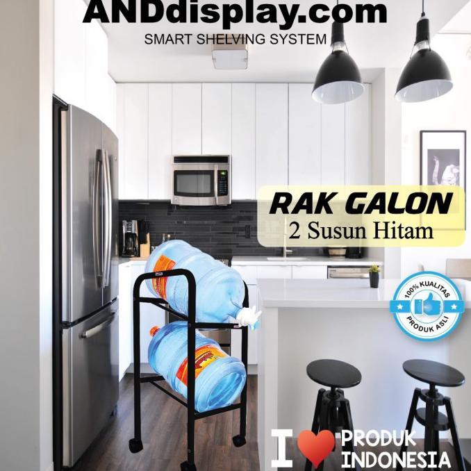 CUCI GUDANG RAK BESI GALON AIR 2 SUSUN - RAK GALON - RAK DISPENSER AIR ANDDISPLAY - Hitam