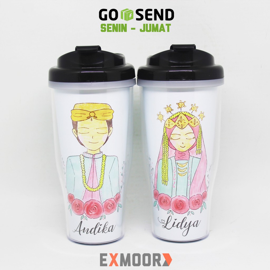 Exmoor Tumbler Couple Pengantin Sunda Hijab Model 2 Untuk Kado Pernikahan