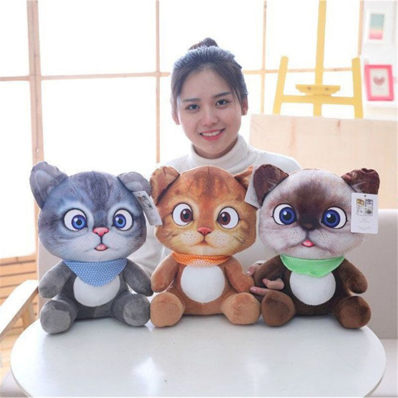 CRE  20cm Soft 3D Simulation Stuffed Cat Toys Sofa Pillow Cushion Plush Animal Cat Dolls Kids Toys Gifts