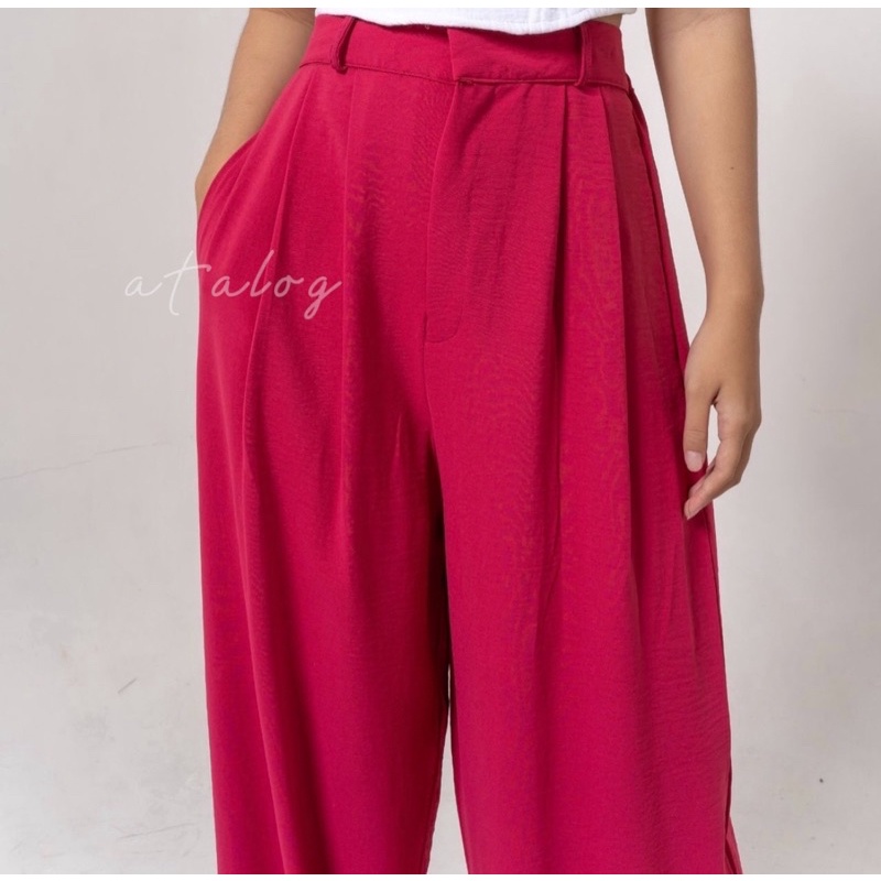 ATALOG - Celana Kulot Crinkle Highwaist Wanita Loose Cullote Pants | Celana Kulot Panjang