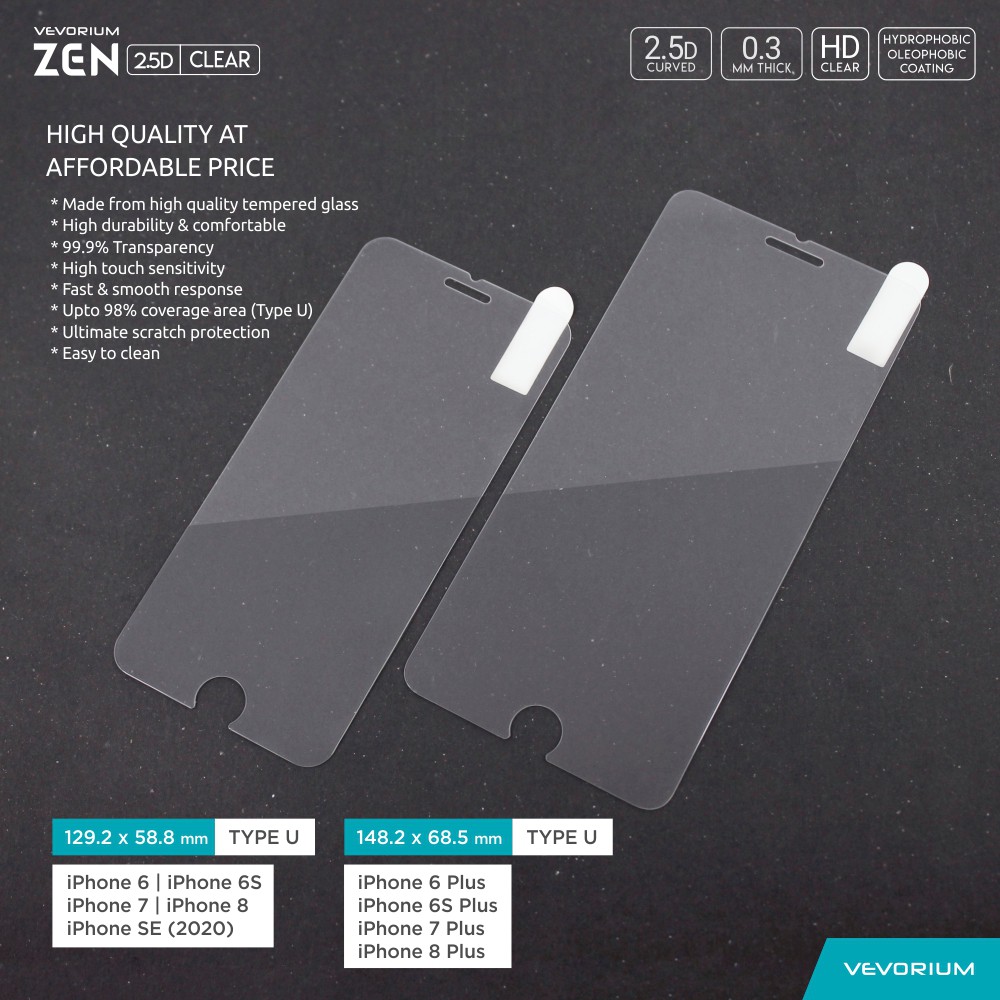 VEVORIUM ZEN 2.5D Clear Apple iPhone 6 6S 7 8 PLUS X XS 11 PRO MAX Tempered Glass