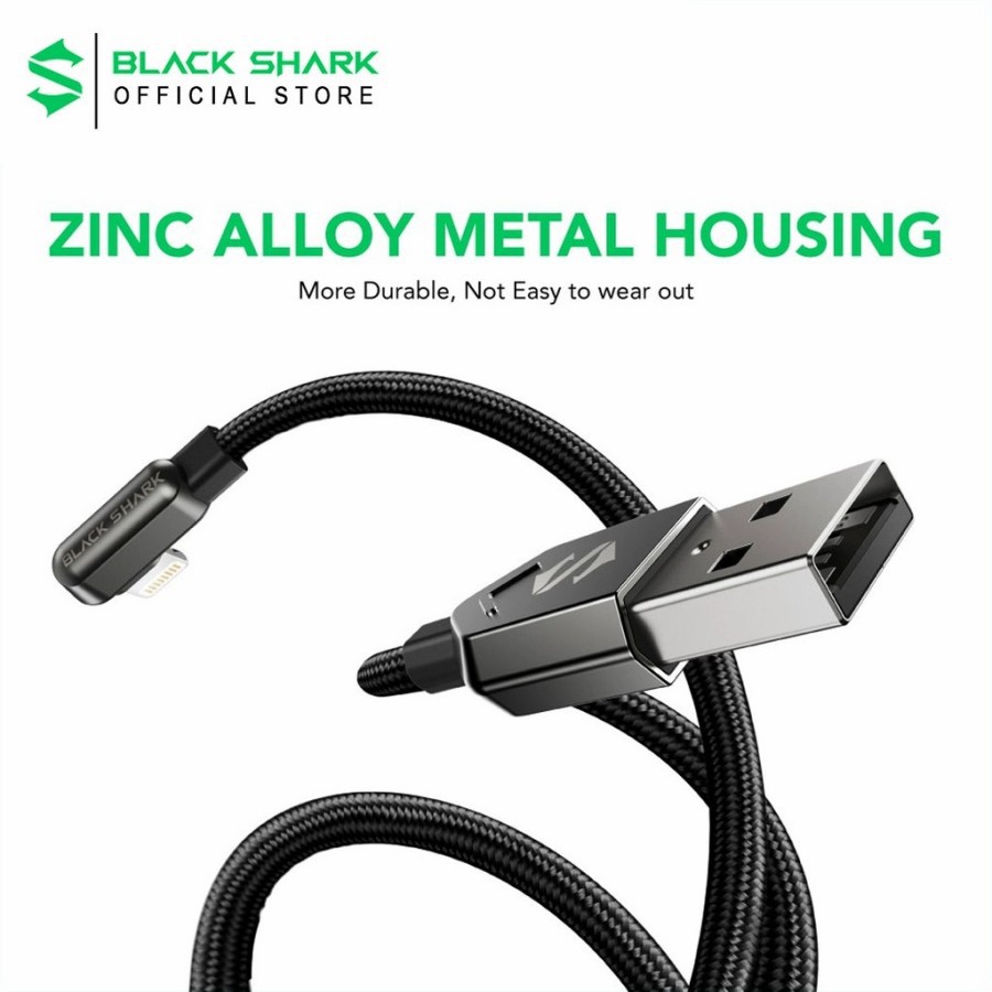 Black Shark Right Angle Cable USB-A to Lightning 1.8m For IPhone