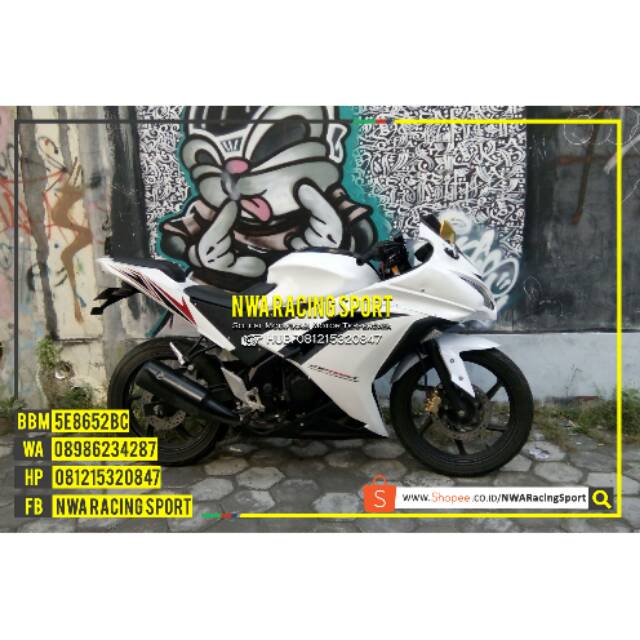 FULLSET FAIRING NINJA FI BLACK WHITE TERPASANG DI OLD CB 150 R