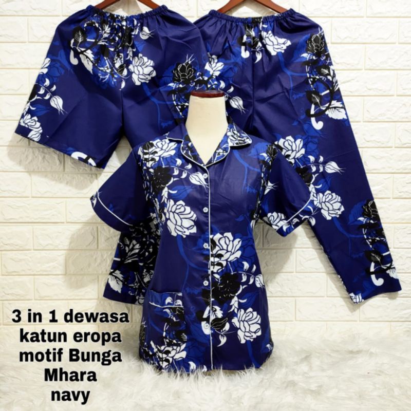 PIYAMA DEWASA 3in1 SIZE M - XXL MOTIF BUNGA