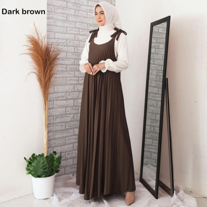 Baju Gamis Plisket Wanita Tanpa Lengan / Gamis Plisket Overall Kensi Promo R23A