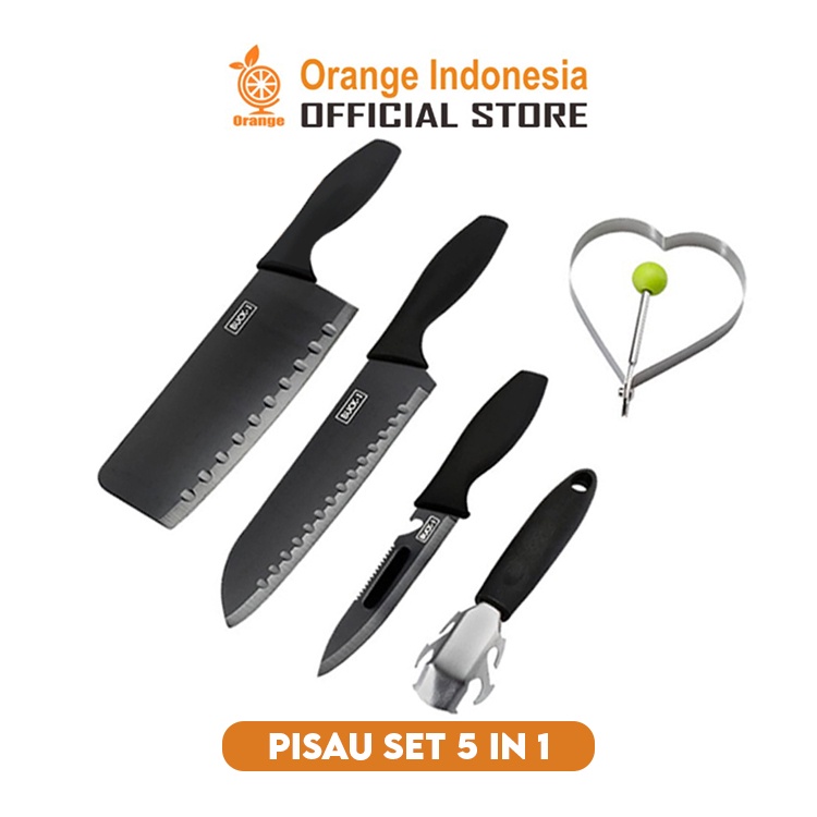 Pisau Dapur Hitam Set 5 Pcs In 1 Pisau Serbaguna Set Pisau Dapur Talenan 5 Pcs in 1 Parutan Pengupas GOSHOP88