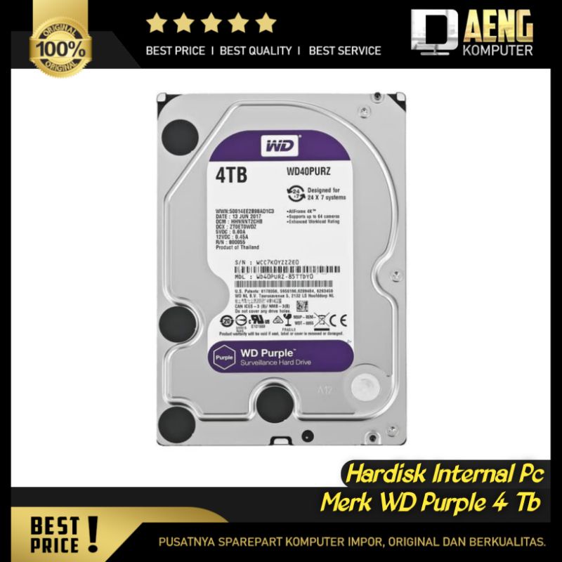 Harddisk HDD Hard disk Hardisk Internal Pc Merk WD Purple 4 Tb Tera Original Murah