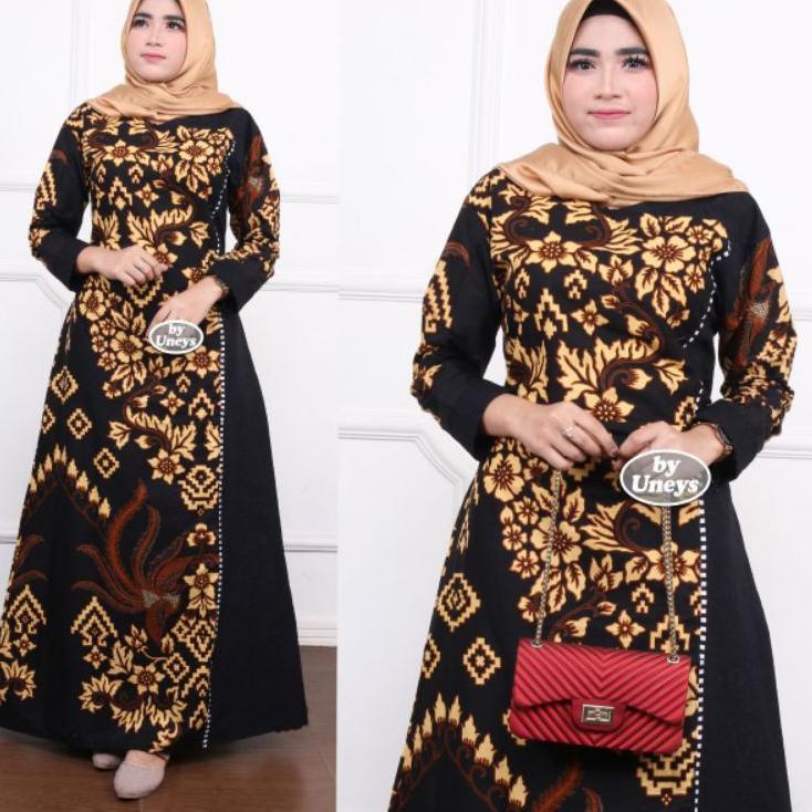 Menarik.. Couple Gamis kombinasi batik  size jumbo model terbaru Shalimar kemeja lengan panjang M L 