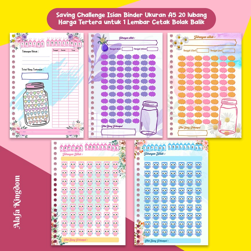 

AlafaKingdom Loose Leaf Saving Challenge Saving Planner isian binder 20 lubang