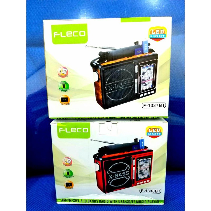 FLECO Speaker FM 10 Bands Radio USB SD TF Audio Player Rechargeable Battery Led Light F-1337BT