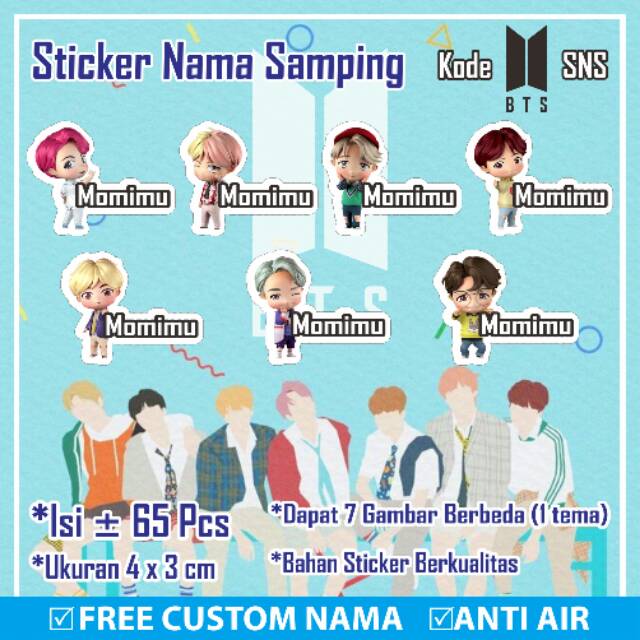 Stiker/Sticker/Label Nama Samping Anak Dewasa Custom Motif BTS ARMY KPOP