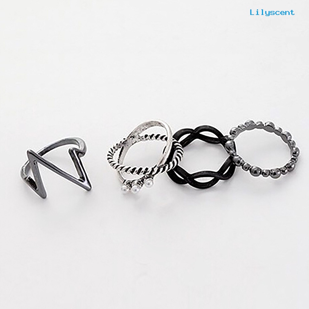 4pcs / Set Cincin Tidak Karat Tahan Lama 4 in 1 Gaya Punk Untuk Wanita